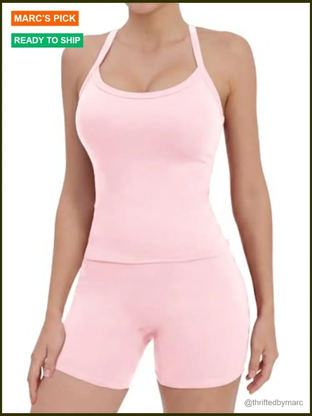 Workout Set with Padded Tank Top and High Waist Shorts for Gym Yoga